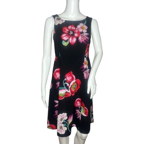 Ann Taylor Dress Women 00P Black Pink Floral Sheath Dress Crossover Strap Petite - Picture 1 of 7